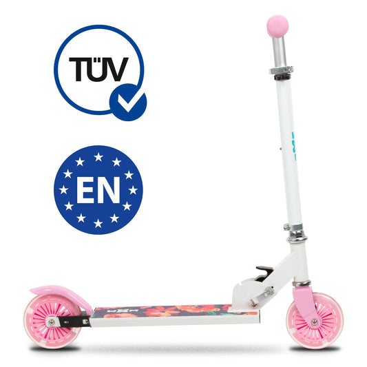 If your child has already mastered riding a 3 wheel scooter, it's time to switch to a model with 2 wheel scooter. For starters, the SKIPO folding scooter will be perfect .Durable construction & comfort of use. The deck and handlebar of the SKIPO scooter are made of aluminum , which makes the structure light and durable. The T-shaped steering wheel has foldable handles that can be easily detached from the steering wheel and placed in special holders.