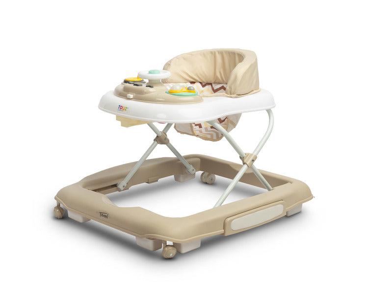 Timon is 2in1 baby walker for babies & infant kids with rocker function. Children age 7 months to 12 kg. It can be transformed into a rocking chair. It stands out for its interesting colors and comfort of use. The seat height can be easily adjusted and it can be folded after playtime. The walker is equipped with a battery-operated sound panel and manual toys that guarantee joyful play. Possibility to adjust the height of the seat to the height of the child - in the range from 22 cm to 26 cm.
