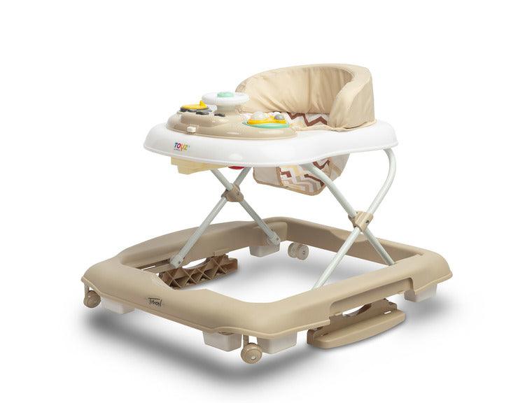 Timon is 2in1 baby walker for babies & infant kids with rocker function. Children age 7 months to 12 kg. It can be transformed into a rocking chair. It stands out for its interesting colors and comfort of use. The seat height can be easily adjusted and it can be folded after playtime. The walker is equipped with a battery-operated sound panel and manual toys that guarantee joyful play. Possibility to adjust the height of the seat to the height of the child - in the range from 22 cm to 26 cm.