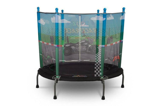 Children's trampoline is a great solution for active children. A solidly made trampoline will provide kids with hours of safe and exciting fun, both at home and outdoor. The structure was designed with the safety of the youngest in mind, equipped with a protective net and stable legs with non-slip pads. Multicolored thematic patterns on the net will take your child to a world full of adventures.
