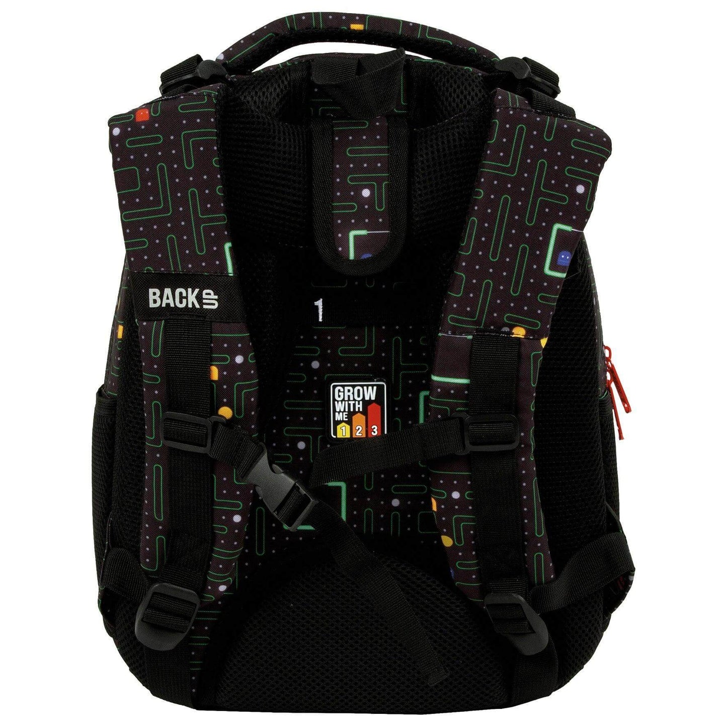 An intricate labyrinth filled with points, obstacles and... Opponents! In this game, dexterity and logical thinking skills are worth gold. Colorful sprites roam the intricate corridors of black material, and intense red accessories give the BackUP backpack from the Gamer collection an energetic expression. Addictive like the best computer game, this is a backpack for a boy who is already looking forward to the next school challenges.