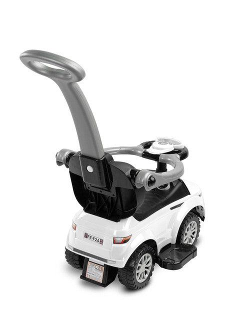 The Sport Car from Toyz is an indispensable companion for walks. Thanks to its design, it can be easily adapted to the needs of the child. It can be a pusher, a walker and a typical ride-on - just disassemble the appropriate elements. Rides have a battery-powered steering wheel with lights and sounds, and a very useful storage space under the seat. Raised rails prevent the baby from falling and block the possibility of turning the front wheels.