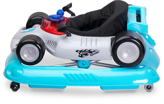 Speeder will make your baby feel like a true Formula 1 racer, safely driving through the circuits of your house, learning some moves and exploring new locations. A comfortable ride will be esured by a profiled seat and stiffened backrest, while the interactive panel will charm your baby with its lights and sounds during pit-stops.