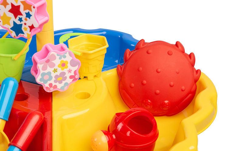 Bali is an educational table from the Toyz Actitivy series, perfect for playing at home, on the balcony or in the garden. Children can develop their curiosity about the world and play with water or sand. A rich set of accessories makes Bali absorb children for long moments. The set includes: 2 large molds (a crab and a star), a spatula and a rake, 2 buckets, a watering can and a tower with reels.