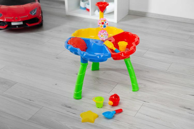 Bali is an educational table from the Toyz Actitivy series, perfect for playing at home, on the balcony or in the garden. Children can develop their curiosity about the world and play with water or sand. A rich set of accessories makes Bali absorb children for long moments. The set includes: 2 large molds (a crab and a star), a spatula and a rake, 2 buckets, a watering can and a tower with reels.