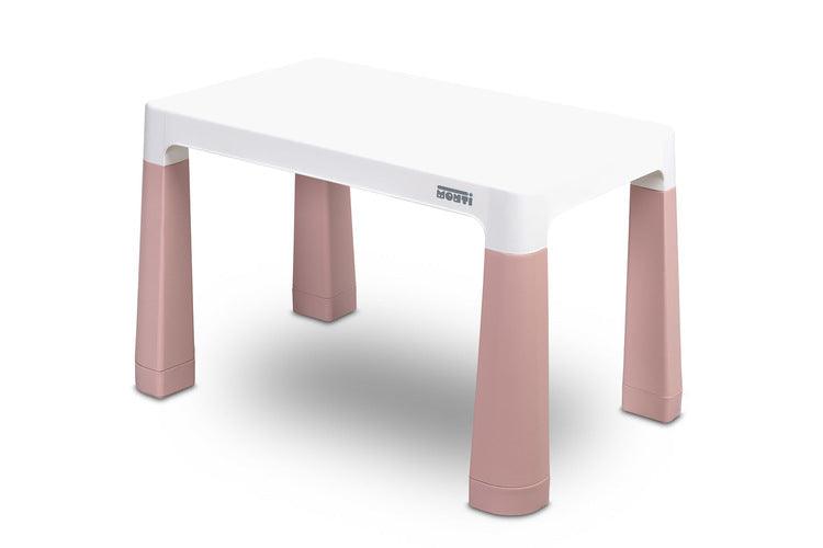 Monti is a versatile children's table with chairs. With its help, you can easily create a corner for artistic work or fun both at home and outdoors. The set is made of high-quality plastic - safe & resistant to various weather whims & wild games. The table & chairs are light, the child can carry them by himself. Thanks to the simple design, Monti can be easily assembled - just press the elements together. The table has 2 drawers that hide under the tabletop, it is also possible to lower the height by 6 cm.