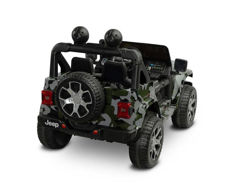 Jeep Rubicon is a battery vehicle, which is a licensed version of the well-known off-roader. The faithful reproduction of the Jeep's appearance will delight both small drivers and parents. Driving comfort is ensured by rear axle shock absorption and a seat with eco-leather upholstery. Easier off-road driving will be ensured by 4 motors driving 30-centimeter wheels made of EVA foam.