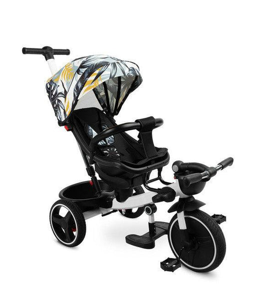 he Dash tricycle is a great alternative to a stroller. It can be used as a bicycle on which the child can ride alone, and as a stroller with a roof, in which the child can be transported both forward and rearward facing. There are baskets at the front and back of the bike that allow you to carry small items. The bike is equipped with 2 footrests: protruding from the bike's frame and attached to the seat. Each of the footrests is adjustable for the comfort of the child.