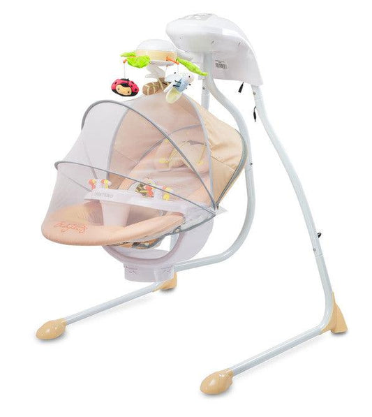 Bugies is a top-shelf electric swing for babies weighing up to 12 kg. Bugies was made with the needs of the most demanding parents in mind, who seek for a product that assists in a harmonous growth and development of the baby. Thanks to its comfortable seating, 5-point harness, toy-carousel, melodies and many swinging programs, Bugies is the perfect resting place for a baby during daytime. Electric swing for babies from birth, weight up to 12 kg.