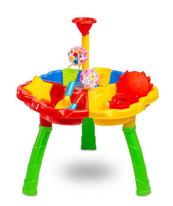 Bali is an educational table from the Toyz Actitivy series, perfect for playing at home, on the balcony or in the garden. Children can develop their curiosity about the world and play with water or sand. A rich set of accessories makes Bali absorb children for long moments. The set includes: 2 large molds (a crab and a star), a spatula and a rake, 2 buckets, a watering can and a tower with reels.