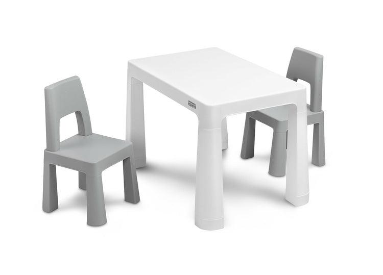 Monti is a versatile children's table with chairs. With its help, you can easily create a corner for artistic work or fun both at home and outdoors. The set is made of high-quality plastic - safe & resistant to various weather whims & wild games. The table & chairs are light, the child can carry them by himself. Thanks to the simple design, Monti can be easily assembled - just press the elements together. The table has 2 drawers that hide under the tabletop, it is also possible to lower the height by 6 cm.