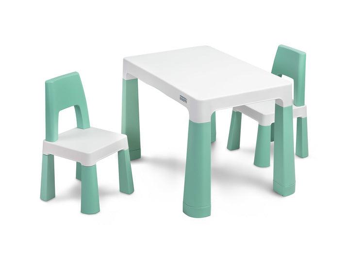 Monti is a versatile children's table with chairs. With its help, you can easily create a corner for artistic work or fun both at home and outdoors. The set is made of high-quality plastic - safe & resistant to various weather whims & wild games. The table & chairs are light, the child can carry them by himself. Thanks to the simple design, Monti can be easily assembled - just press the elements together. The table has 2 drawers that hide under the tabletop, it is also possible to lower the height by 6 cm.