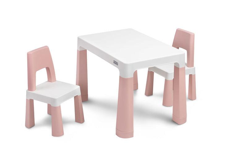 Monti is a versatile children's table with chairs. With its help, you can easily create a corner for artistic work or fun both at home and outdoors. The set is made of high-quality plastic - safe & resistant to various weather whims & wild games. The table & chairs are light, the child can carry them by himself. Thanks to the simple design, Monti can be easily assembled - just press the elements together. The table has 2 drawers that hide under the tabletop, it is also possible to lower the height by 6 cm.