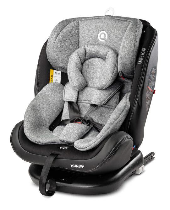 Mundo is a car seat for little globetrotters. It is intended for children from 0 to 36 kg. The seat can be used from the birth to, until it is no longer required. We combine safety and comfort with contemporary styling. Thanks to the seat that rotates 360 °, changing the position in relation to the direction of travel and placing the child in the seat is much easier. On the other hand, a special reduction insert and a pillow allow you to place the baby in an optimal position. ECE R44 / 04 standard.