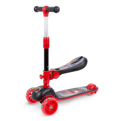 Riding the Rimba 2in1 scooter is a fantastic idea for spending free time actively. A stable and safe scooter will give your child a lot of joy and great fun. A drop-down seat can instantly turn a scooter into a ride-on. This is an ideal option for the youngest who are starting their adventure with vehicles. A convenient function change mechanism allows you to quickly transform the ride-on into a scooter without the use of tools.