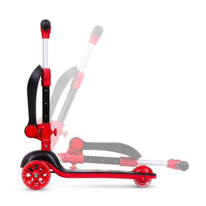 Riding the Rimba 2in1 scooter is a fantastic idea for spending free time actively. A stable and safe scooter will give your child a lot of joy and great fun. A drop-down seat can instantly turn a scooter into a ride-on. This is an ideal option for the youngest who are starting their adventure with vehicles. A convenient function change mechanism allows you to quickly transform the ride-on into a scooter without the use of tools.