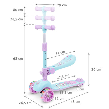 Riding the Rimba 2in1 scooter is a fantastic idea for spending free time actively. A stable and safe scooter will give your child a lot of joy and great fun. A drop-down seat can instantly turn a scooter into a ride-on. This is an ideal option for the youngest who are starting their adventure with vehicles. A convenient function change mechanism allows you to quickly transform the ride-on into a scooter without the use of tools.