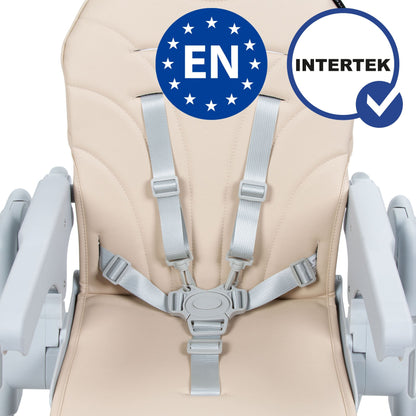 The beno baby and infant feeding high chair surprises with functionality and the compact size after folding. Baby high chair age 6 months to 3 years or child reaches a weight of 15 kg. Quick folding and unfolding system of high chair. The beno baby and infant feeding high chair has 5-point adjustable seat belts with the possibility of matching the child’s height.