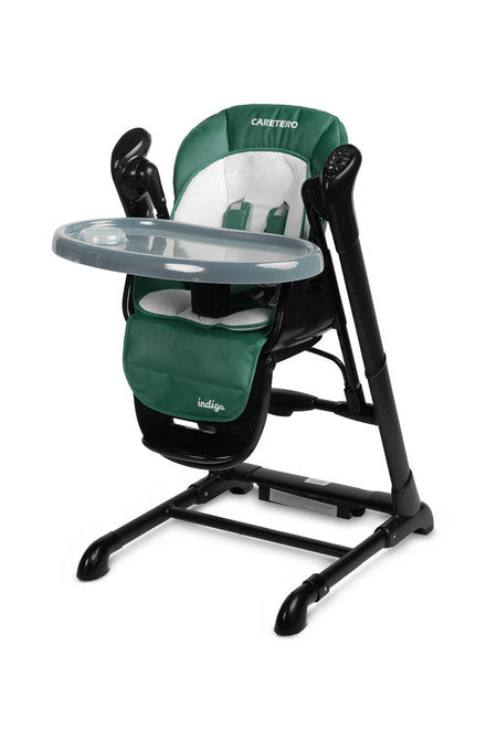 INDIGO is 2-in-1 baby & infant feeding high chair & electric swing. The swing is for newborn baby, weighing up to 9 kg. High chair is for feeding children aged 6 months to 3-4 years, maximum weight 15 kg.