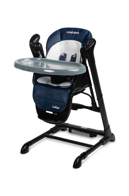 INDIGO is 2-in-1 baby & infant feeding high chair & electric swing. The swing is for newborn baby, weighing up to 9 kg. High chair is for feeding children aged 6 months to 3-4 years, maximum weight 15 kg.