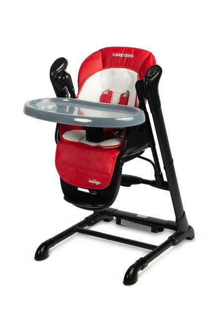 INDIGO is 2-in-1 baby & infant feeding high chair & electric swing. The swing is for newborn baby, weighing up to 9 kg. High chair is for feeding children aged 6 months to 3-4 years, maximum weight 15 kg.