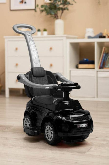 The Sport Car from Toyz is an indispensable companion for walks. Thanks to its design, it can be easily adapted to the needs of the child. It can be a pusher, a walker and a typical ride-on - just disassemble the appropriate elements. Rides have a battery-powered steering wheel with lights and sounds, and a very useful storage space under the seat. Raised rails prevent the baby from falling and block the possibility of turning the front wheels.