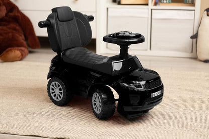 The Sport Car from Toyz is an indispensable companion for walks. Thanks to its design, it can be easily adapted to the needs of the child. It can be a pusher, a walker and a typical ride-on - just disassemble the appropriate elements. Rides have a battery-powered steering wheel with lights and sounds, and a very useful storage space under the seat. Raised rails prevent the baby from falling and block the possibility of turning the front wheels.