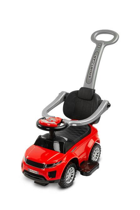The Sport Car from Toyz is an indispensable companion for walks. Thanks to its design, it can be easily adapted to the needs of the child. It can be a pusher, a walker and a typical ride-on - just disassemble the appropriate elements. Rides have a battery-powered steering wheel with lights and sounds, and a very useful storage space under the seat. Raised rails prevent the baby from falling and block the possibility of turning the front wheels.