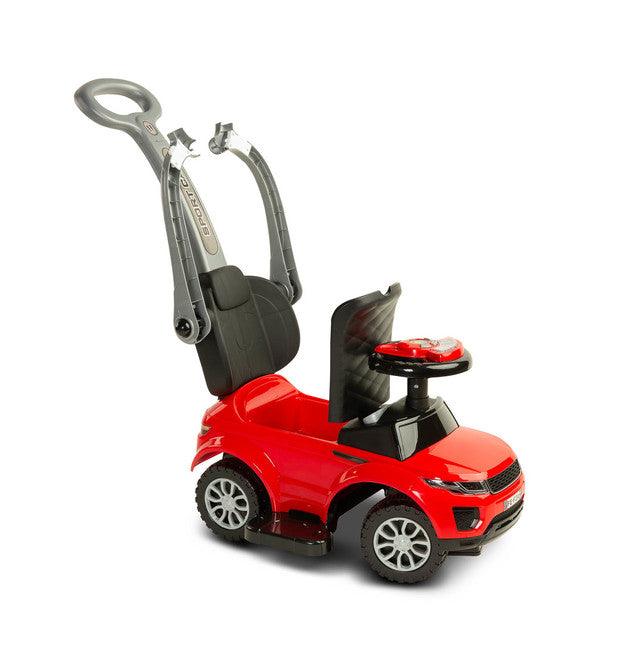 The Sport Car from Toyz is an indispensable companion for walks. Thanks to its design, it can be easily adapted to the needs of the child. It can be a pusher, a walker and a typical ride-on - just disassemble the appropriate elements. Rides have a battery-powered steering wheel with lights and sounds, and a very useful storage space under the seat. Raised rails prevent the baby from falling and block the possibility of turning the front wheels.