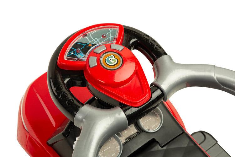 The Sport Car from Toyz is an indispensable companion for walks. Thanks to its design, it can be easily adapted to the needs of the child. It can be a pusher, a walker and a typical ride-on - just disassemble the appropriate elements. Rides have a battery-powered steering wheel with lights and sounds, and a very useful storage space under the seat. Raised rails prevent the baby from falling and block the possibility of turning the front wheels.