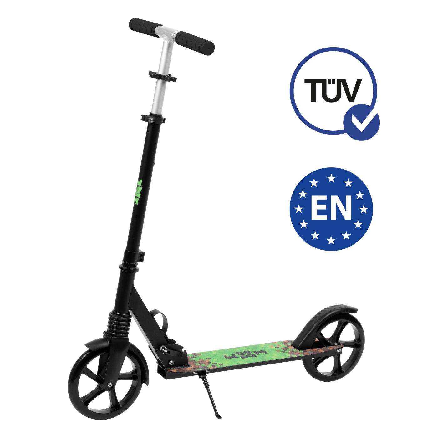 The perfect scooter for getting around the city, both for older children and adults. Durable steel and aluminum construction. Light and compact - the scooter weighs less than  4 kg. Foldable foot  for easy parking. Anti-slip platform. Foot brake  located above the rear wheel. Steering wheel. 3-step  handlebar height adjustment  in the range of  86 - 94 - 102 cm. Ergonomic handles – ensure comfortable and safe handling. The handles can be folded and placed in special mountings.