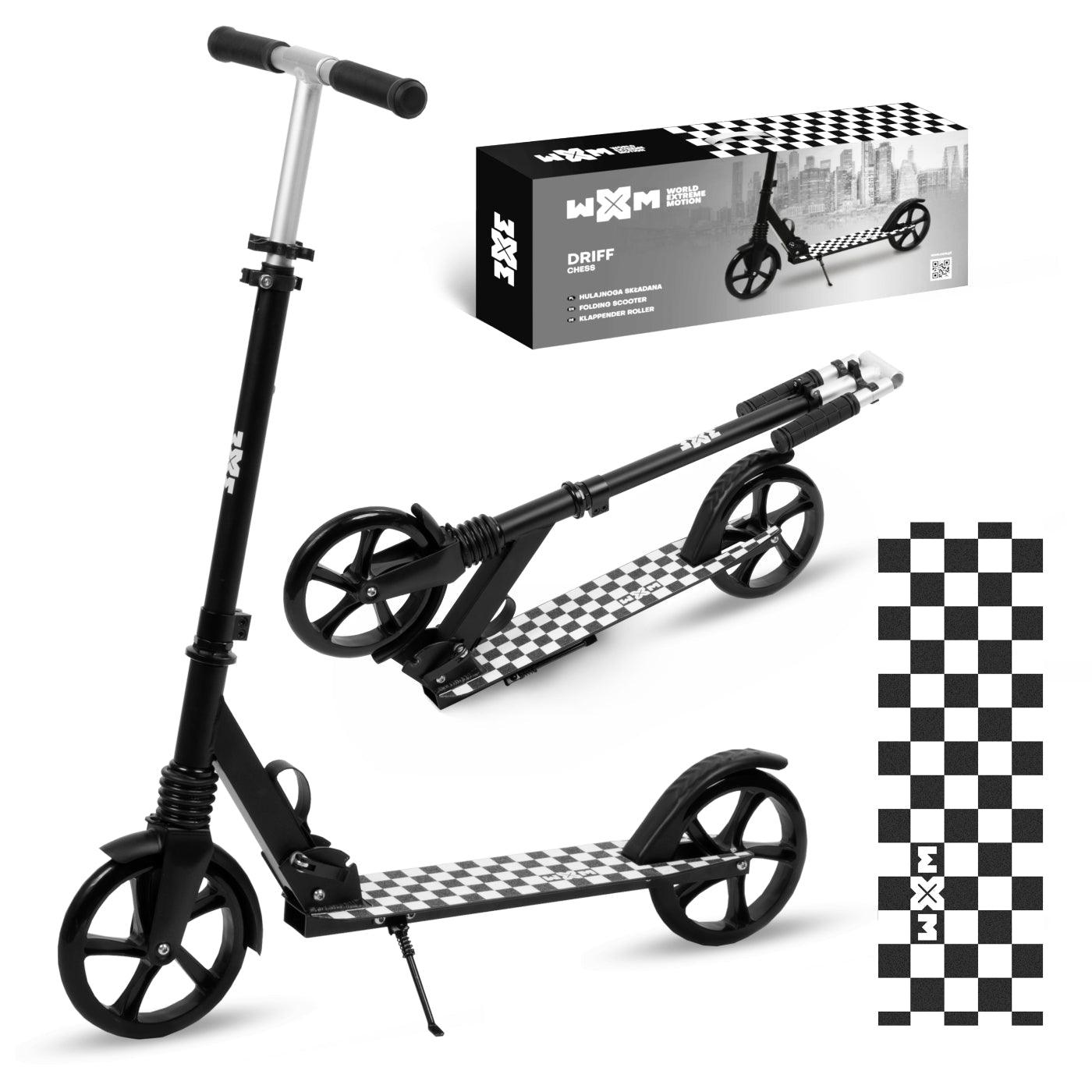 The perfect 2 wheel scooter for getting around the city, both for older children and adults. Durable steel and aluminum construction. Light and compact - the scooter weighs less than  4 kg. Foldable foot  for easy parking. Anti-slip platform. Foot brake  located above the rear wheel. Steering wheel. 3-step  handlebar height adjustment  in the range of  86 - 94 - 102 cm. Ergonomic handles – ensure comfortable and safe handling. The handles can be folded and placed in special mountings.