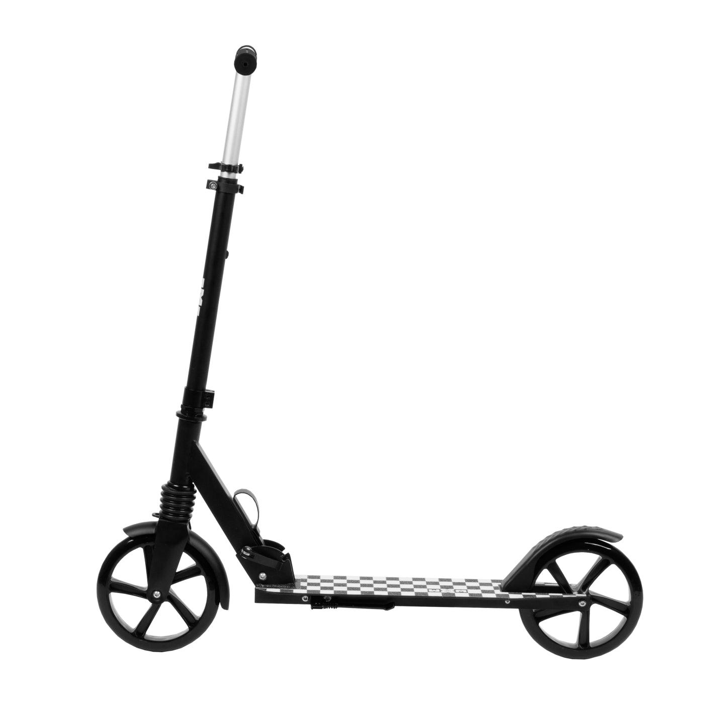 The perfect scooter for getting around the city, both for older children and adults. Durable steel and aluminum construction. Light and compact - the scooter weighs less than  4 kg. Foldable foot  for easy parking. Anti-slip platform. Foot brake  located above the rear wheel. Steering wheel. 3-step  handlebar height adjustment  in the range of  86 - 94 - 102 cm. Ergonomic handles – ensure comfortable and safe handling. The handles can be folded and placed in special mountings.
