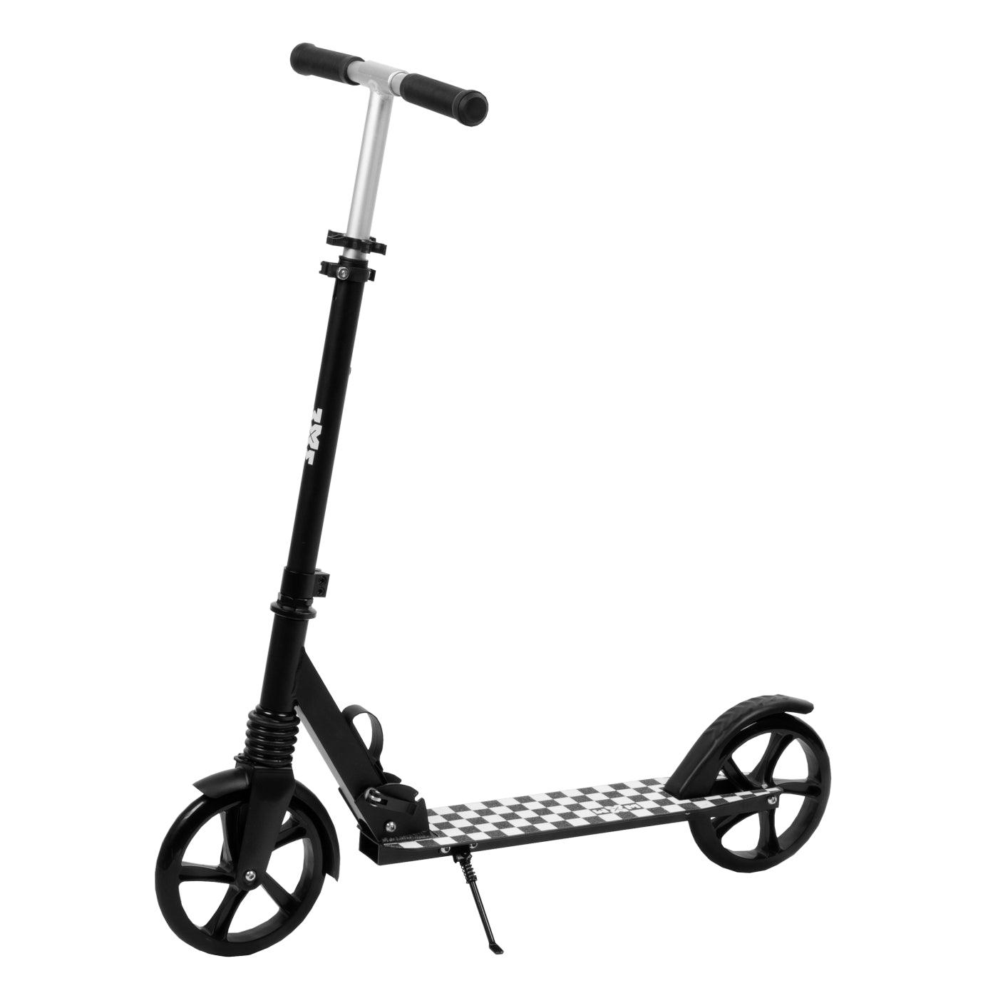 The perfect scooter for getting around the city, both for older children and adults. Durable steel and aluminum construction. Light and compact - the scooter weighs less than  4 kg. Foldable foot  for easy parking. Anti-slip platform. Foot brake  located above the rear wheel. Steering wheel. 3-step  handlebar height adjustment  in the range of  86 - 94 - 102 cm. Ergonomic handles – ensure comfortable and safe handling. The handles can be folded and placed in special mountings.