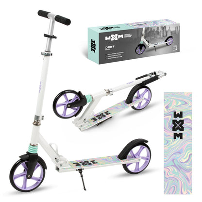 The perfect 2 wheel scooter for getting around the city, both for older children and adults. Durable steel and aluminum construction. Light and compact - the scooter weighs less than  4 kg. Foldable foot  for easy parking. Anti-slip platform. Foot brake  located above the rear wheel. Steering wheel. 3-step  handlebar height adjustment  in the range of  86 - 94 - 102 cm. Ergonomic handles – ensure comfortable and safe handling. The handles can be folded and placed in special mountings.