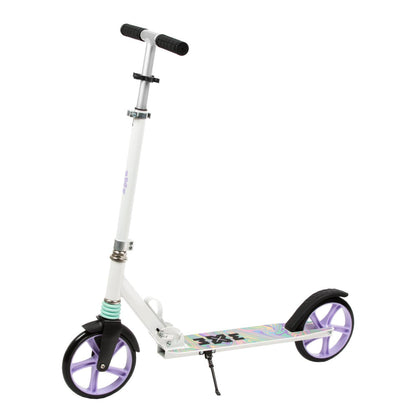 The perfect scooter for getting around the city, both for older children and adults. Durable steel and aluminum construction. Light and compact - the scooter weighs less than  4 kg. Foldable foot  for easy parking. Anti-slip platform. Foot brake  located above the rear wheel. Steering wheel. 3-step  handlebar height adjustment  in the range of  86 - 94 - 102 cm. Ergonomic handles – ensure comfortable and safe handling. The handles can be folded and placed in special mountings.
