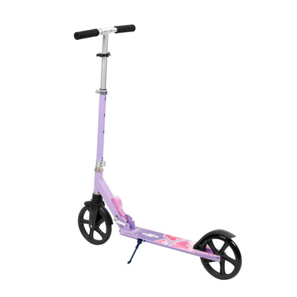 The perfect scooter for getting around the city, both for older children and adults. Durable steel and aluminum construction. Light and compact - the scooter weighs less than  4 kg. Foldable foot  for easy parking. Anti-slip platform. Foot brake  located above the rear wheel. Steering wheel. 3-step  handlebar height adjustment  in the range of  86 - 94 - 102 cm. Ergonomic handles – ensure comfortable and safe handling. The handles can be folded and placed in special mountings.