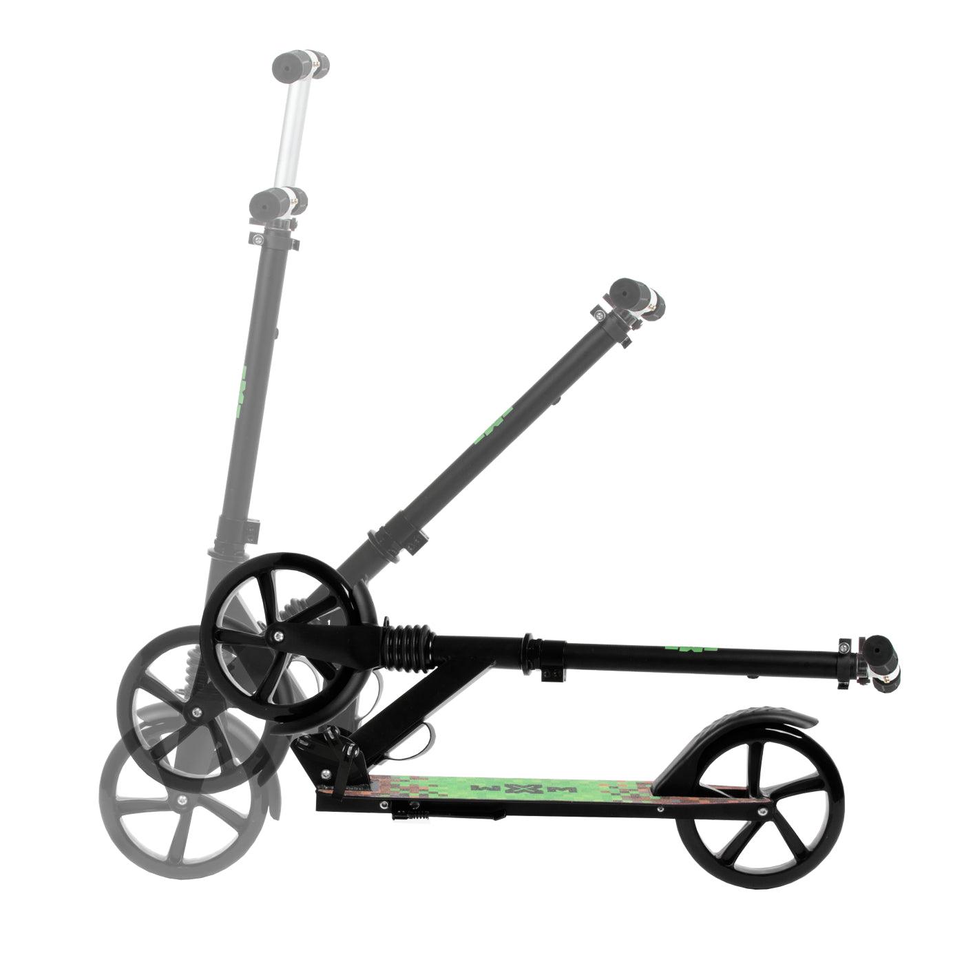 The perfect scooter for getting around the city, both for older children and adults. Durable steel and aluminum construction. Light and compact - the scooter weighs less than  4 kg. Foldable foot  for easy parking. Anti-slip platform. Foot brake  located above the rear wheel. Steering wheel. 3-step  handlebar height adjustment  in the range of  86 - 94 - 102 cm. Ergonomic handles – ensure comfortable and safe handling. The handles can be folded and placed in special mountings.