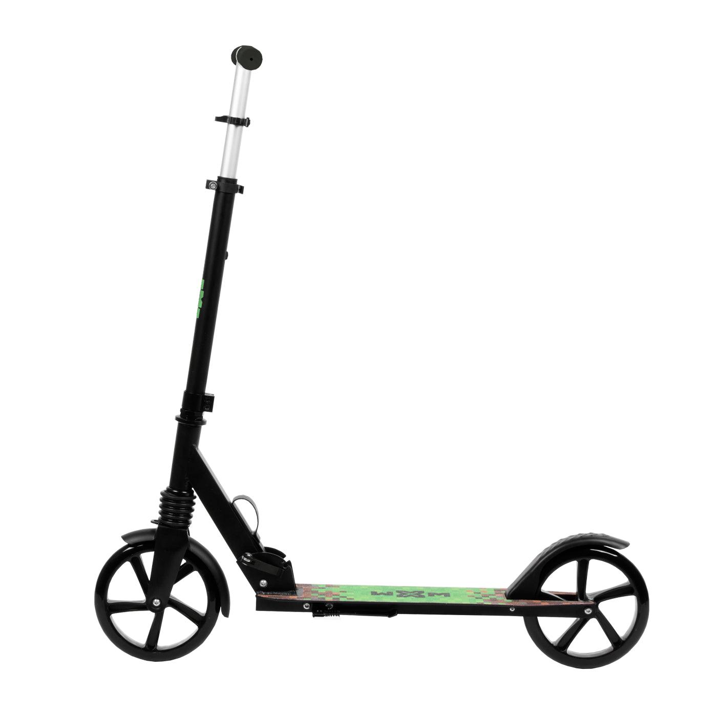 2 wheel scooter for boys getting around the city, both for older children and adults. Durable steel and aluminum construction. Light and compact - the scooter weighs less than  4 kg. Foldable foot  for easy parking. Anti-slip platform. Foot brake  located above the rear wheel. Steering wheel. 3-step  handlebar height adjustment  in the range of  86 - 94 - 102 cm. Ergonomic handles – ensure comfortable and safe handling. The handles can be folded and placed in special mountings.