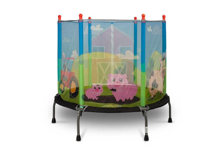Children's trampoline is a great solution for active children. A solidly made trampoline will provide kids with hours of safe and exciting fun, both at home and outdoor. The structure was designed with the safety of the youngest in mind, equipped with a protective net and stable legs with non-slip pads. Multicolored thematic patterns on the net will take your child to a world full of adventures.