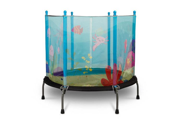 Children's trampoline is a great solution for active children. A solidly made trampoline will provide kids with hours of safe and exciting fun, both at home and outdoor. The structure was designed with the safety of the youngest in mind, equipped with a protective net and stable legs with non-slip pads. Multicolored thematic patterns on the net will take your child to a world full of adventures.