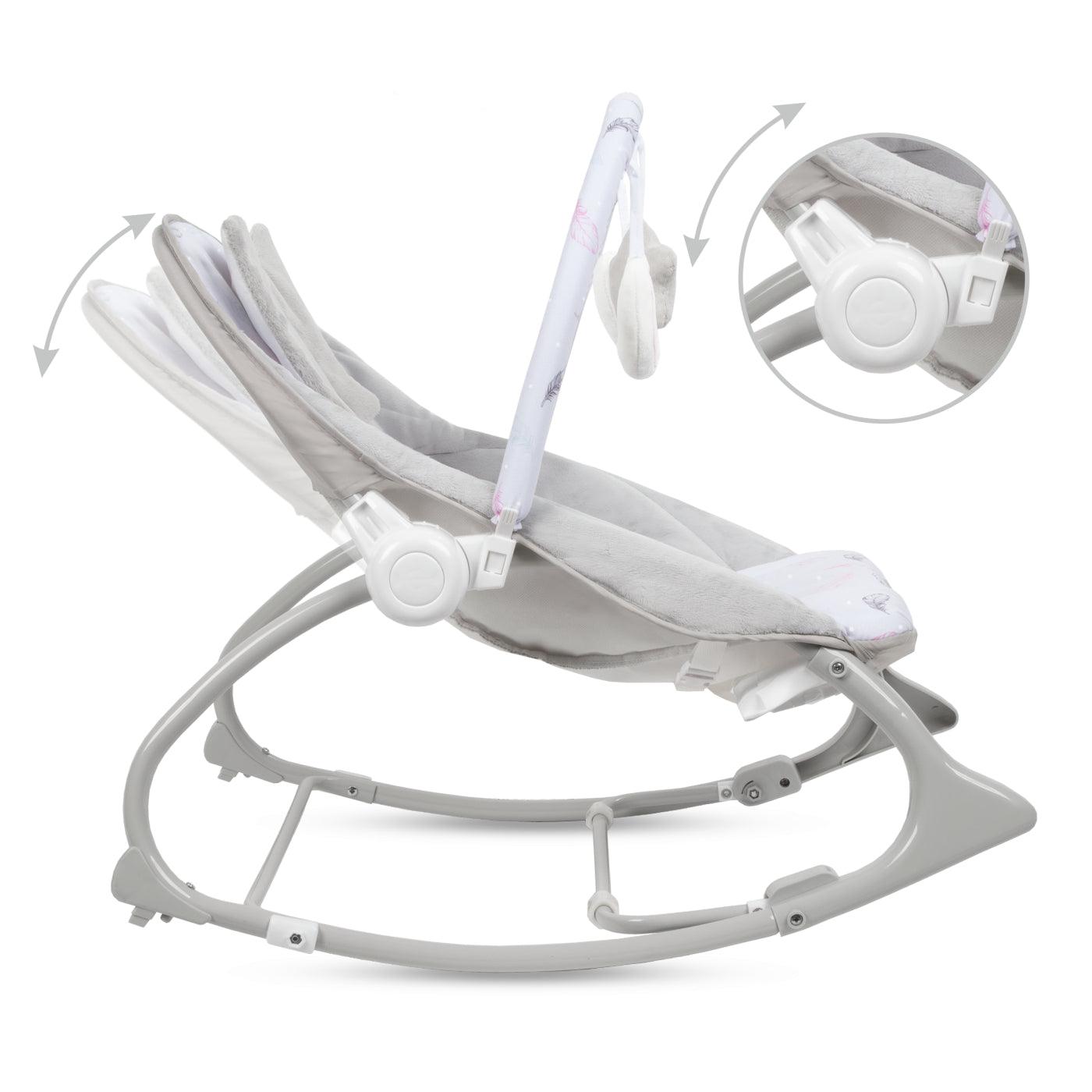 PINO rocker for newborn baby and infant. Pleasant and handy - these are the features of pino rocking chair. It will relax, provide entertainment and lull your child to sleep. Comfortable, modern and, above all, multifunctional. The product is intended for children from the first days of life. The stable frame structure allows for safe use of the rocker? until the child weighs 9 kg.