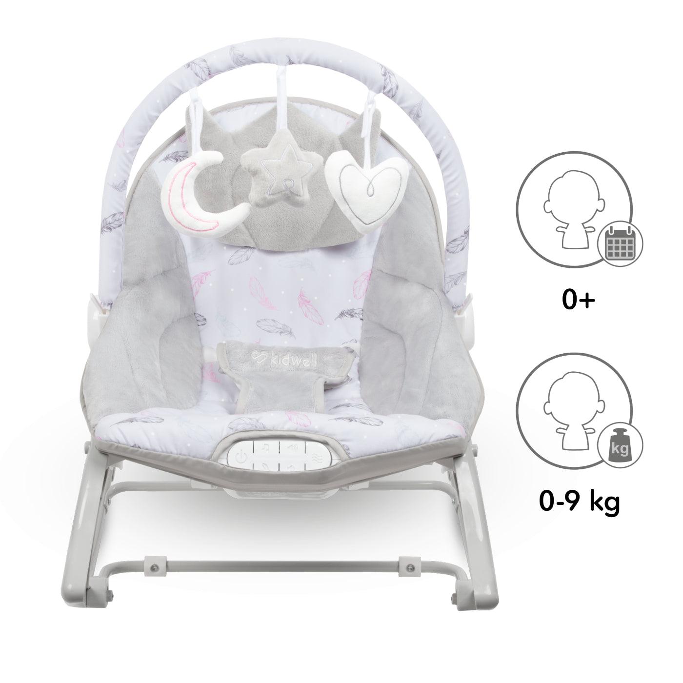 PINO rocker for newborn baby and infant. Pleasant and handy - these are the features of pino rocking chair. It will relax, provide entertainment and lull your child to sleep. Comfortable, modern and, above all, multifunctional. The product is intended for children from the first days of life. The stable frame structure allows for safe use of the rocker? until the child weighs 9 kg.