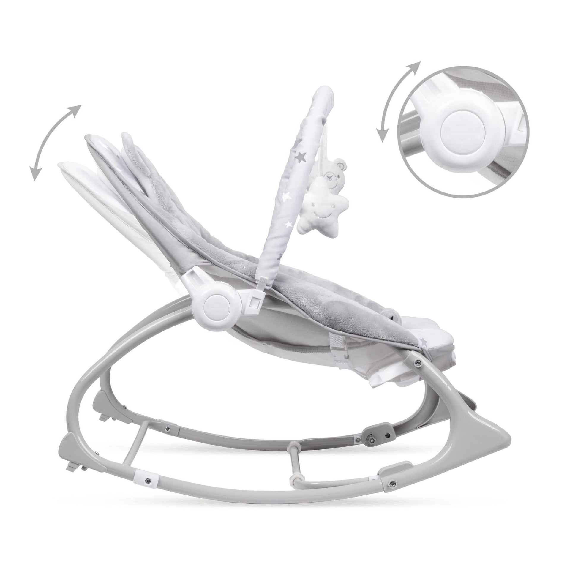 PINO rocker for newborn baby and infant. Pleasant and handy - these are the features of pino rocking chair. It will relax, provide entertainment and lull your child to sleep. Comfortable, modern and, above all, multifunctional. The product is intended for children from the first days of life. The stable frame structure allows for safe use of the rocker? until the child weighs 9 kg.