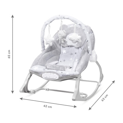 PINO rocker for newborn baby and infant. Pleasant and handy - these are the features of pino rocking chair. It will relax, provide entertainment and lull your child to sleep. Comfortable, modern and, above all, multifunctional. The product is intended for children from the first days of life. The stable frame structure allows for safe use of the rocker? until the child weighs 9 kg.