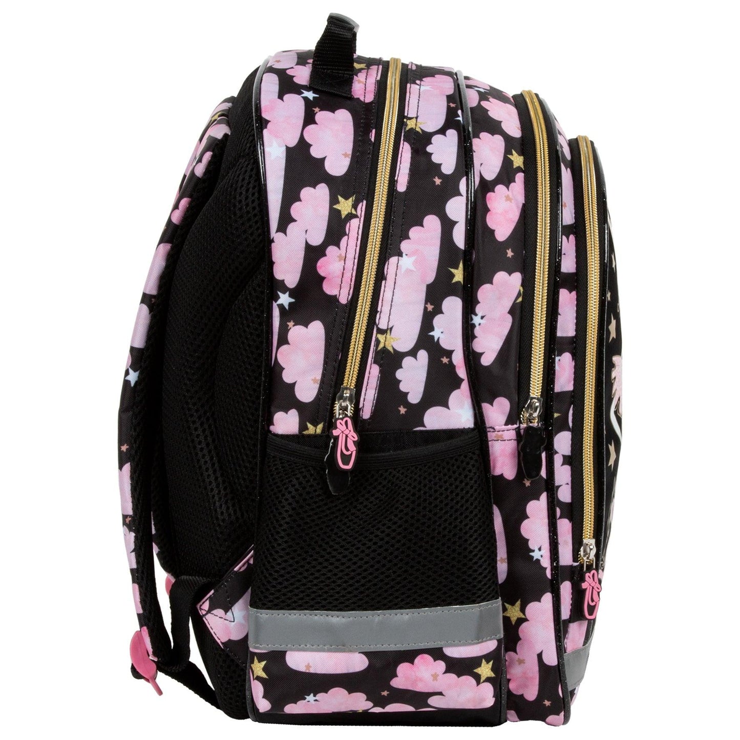 Comfort and functionality combined. This backpack is thoughtfully designed with multiple compartments for all your school essentials. Enjoy comfortable carrying with padded straps and an ergonomic back. And don't worry about safety - reflective tapes are included, along with a reinforced handle and bottom for durability.