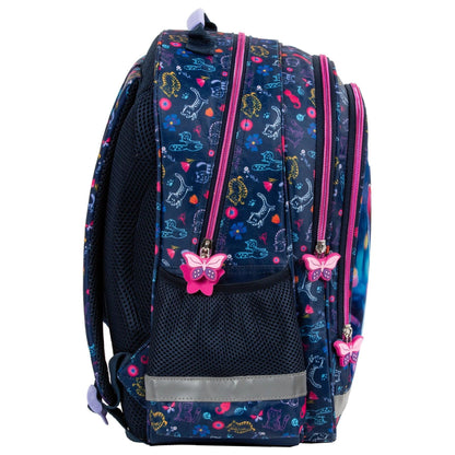 Comfort and functionality combined. This backpack is thoughtfully designed with multiple compartments for all your school essentials. Enjoy comfortable carrying with padded straps and an ergonomic back. And don't worry about safety - reflective tapes are included, along with a reinforced handle and bottom for durability.