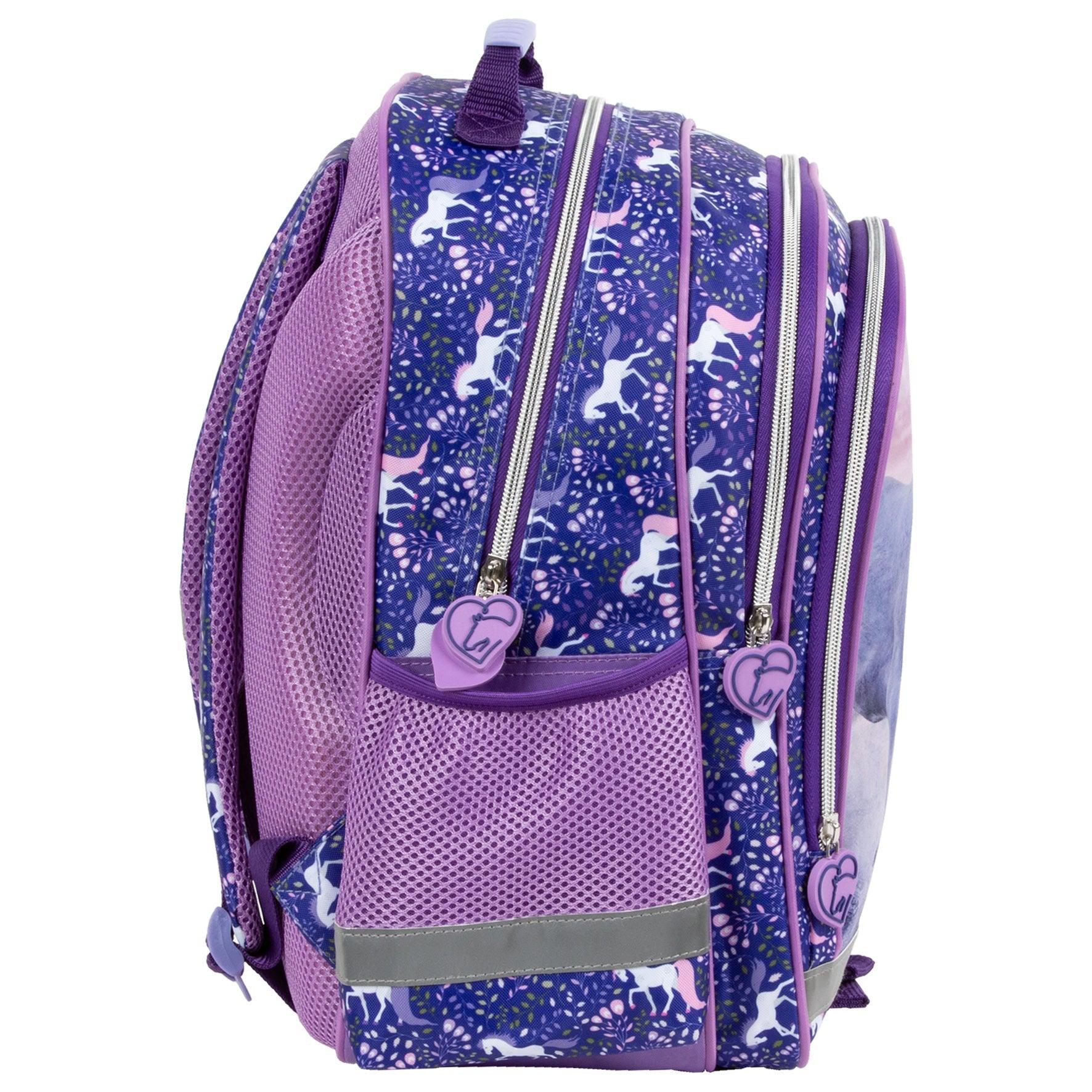 Comfort and functionality combined. This backpack is thoughtfully designed with multiple compartments for all your school essentials. Enjoy comfortable carrying with padded straps and an ergonomic back. And don't worry about safety - reflective tapes are included, along with a reinforced handle and bottom for durability.