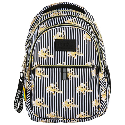 The Backpack BackUP model N 16 is inspired by the latest collections of Italian designers, giving it an elegant and dignified look. Its unique design featuring goldfish brings a touch of originality and good luck. The pattern, known as "golden fish", is sure to make a statement. Plus, it comes with a free key ring!