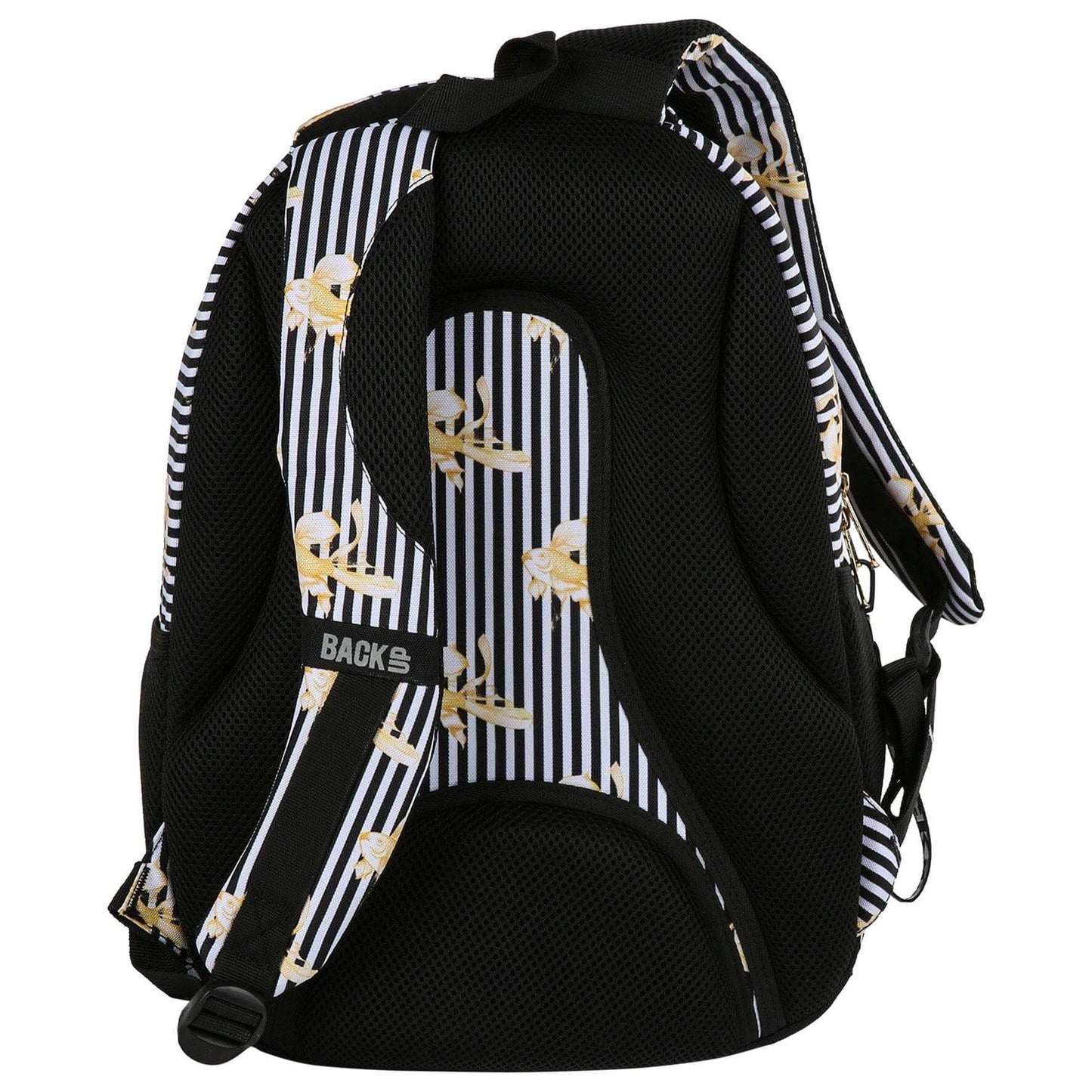 The Backpack BackUP model N 16 is inspired by the latest collections of Italian designers, giving it an elegant and dignified look. Its unique design featuring goldfish brings a touch of originality and good luck. The pattern, known as "golden fish", is sure to make a statement. Plus, it comes with a free key ring!